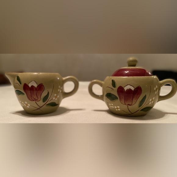 Stangl Pottery 'Magnolia' Lidded Sugar Bowl & Creamer Set Mid Century Modern - Picture 4 of 10